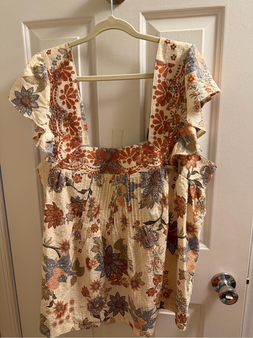 Torrid Cream Floral Square-Neck Tunic with Rust and Blue Accents